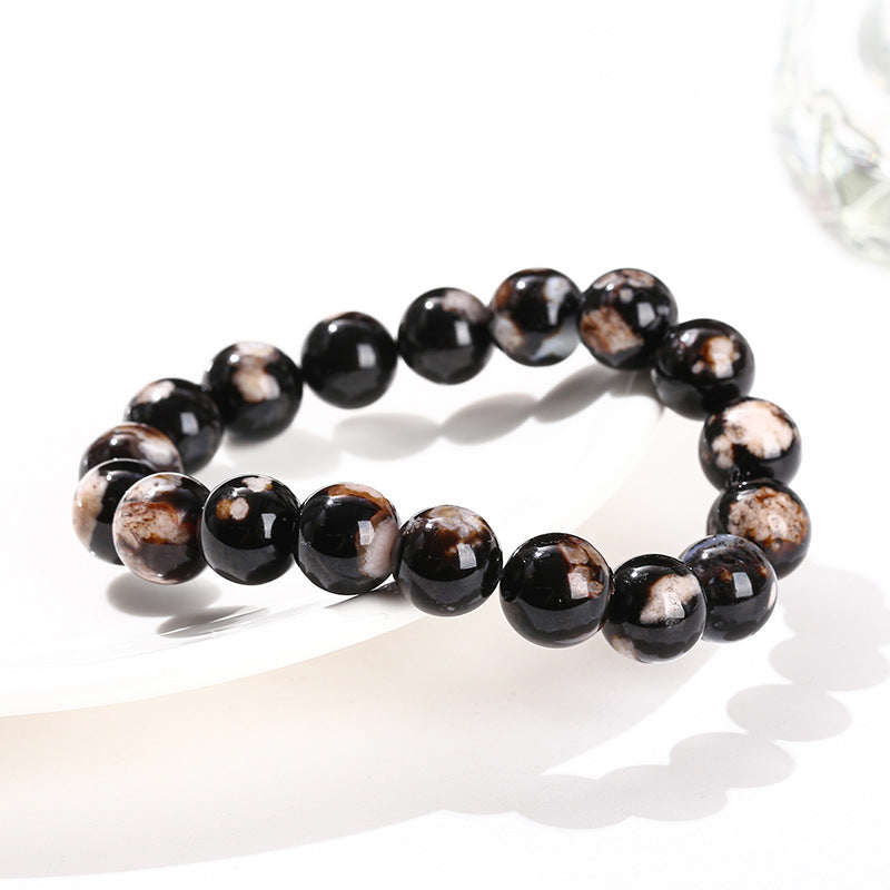 7A Black Cherry Blossom Agate Bead Bracelet