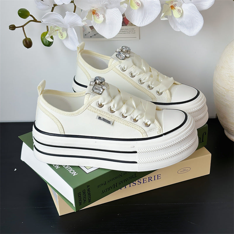 women's thick-soled white canvas shoes