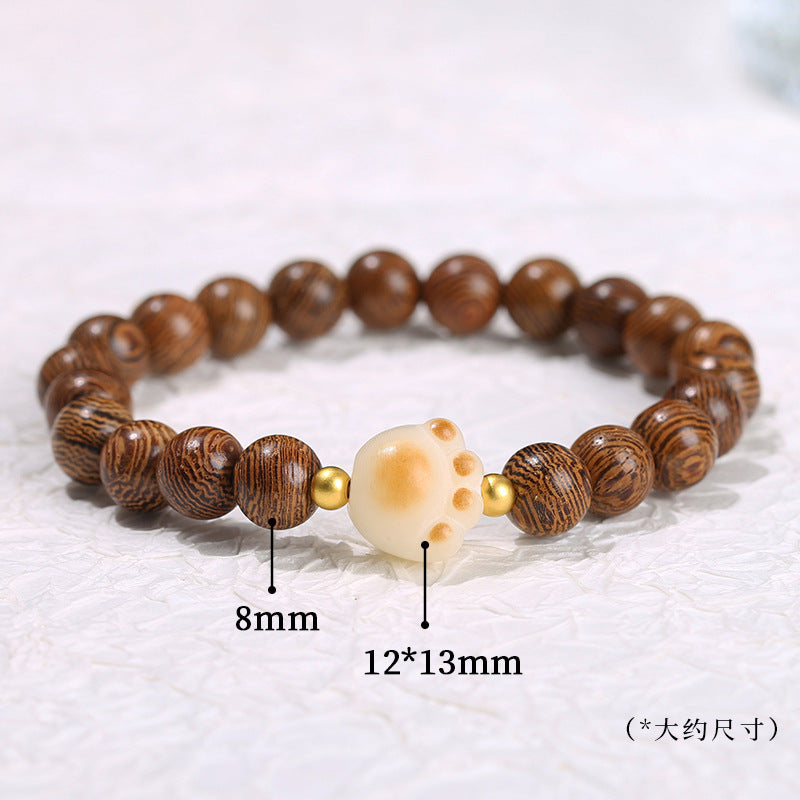 Chicken wing wood round bead charcoal braised Bodhi cat claw bracelet