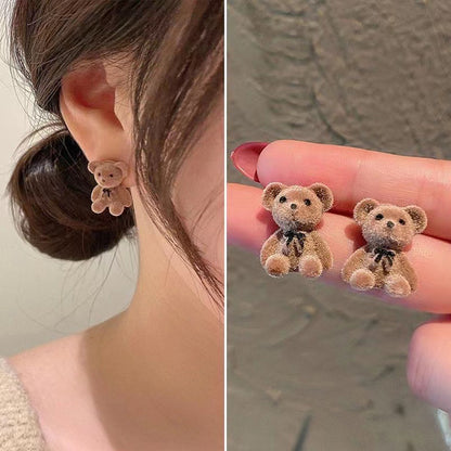 Cute bear stud earrings temperament