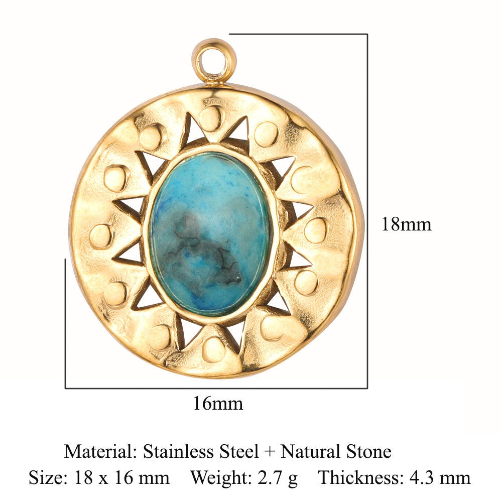 Natural stone oval key stainless steel pendant