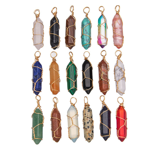 Copper Wire Hexagonal Column Stone DIY Pendant