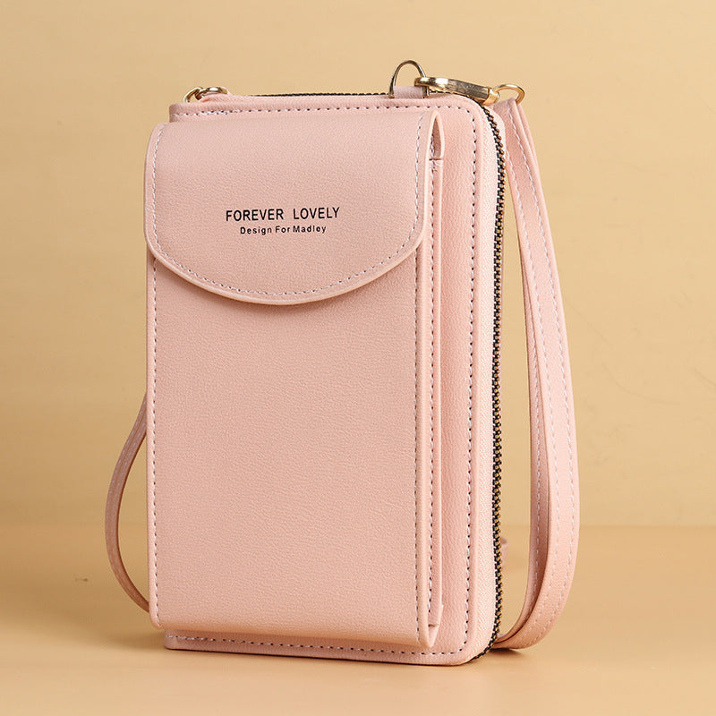 Zipper solid color shoulder messenger bag wallet