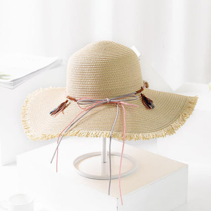 Wide Brim Fringe Straw Hat Women Beach Wide Brim Summer Sun Fashion