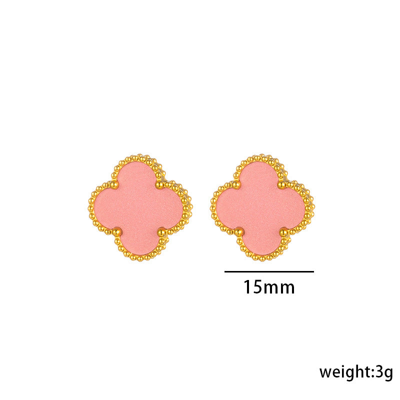 High-Quality Titanium Steel Clover Earrings, 18K Gold, Fashion Designer Version