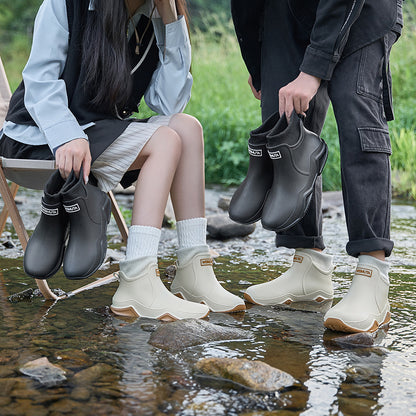 Short tube couple integrated cotton rain shoes