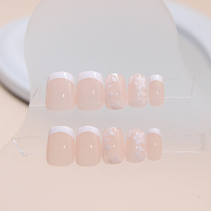 Minimalist Short T White Flower Nail Stickers