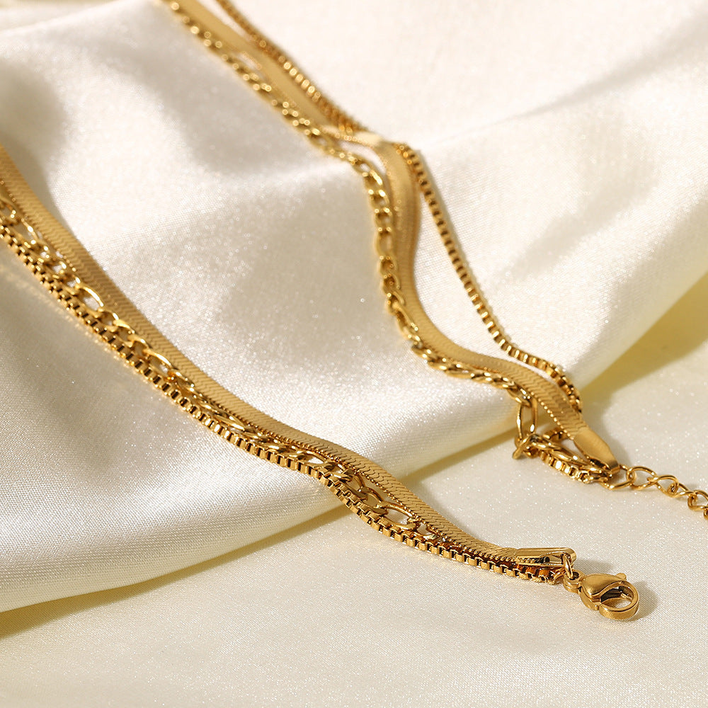 Gold Blade Chain Figaro Chain Necklace