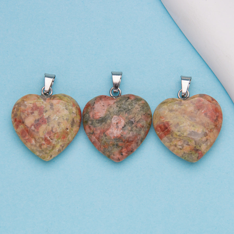 Natural stone peach heart shaped crystal agate pendant