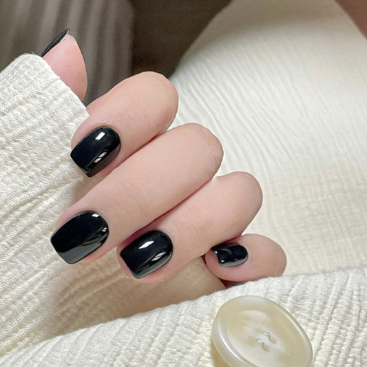 Black Short Square Fake Nails