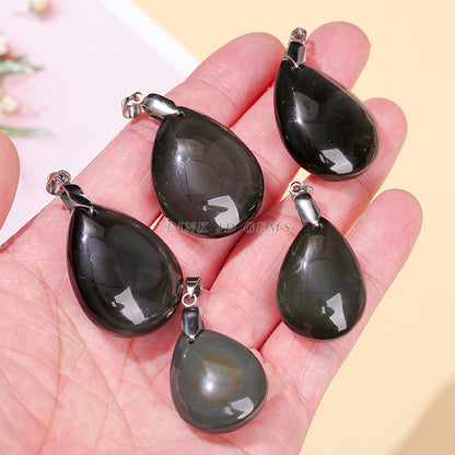 Natural Rainbow Obsidian Droplet Pendant