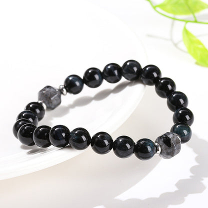 Ink blue tiger's eye stone black sparkling stone transfer bead bracelet.