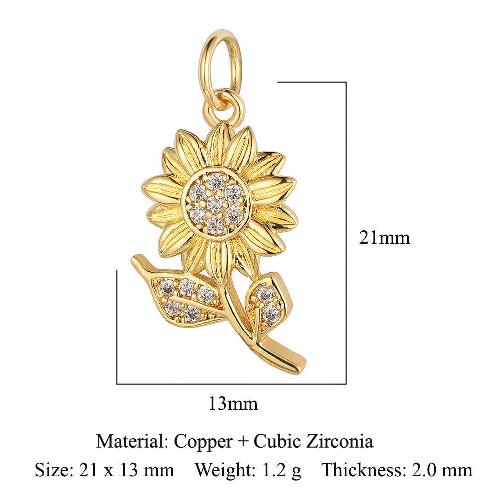 Sunflower Rose Clover Copper Zircon Pendant