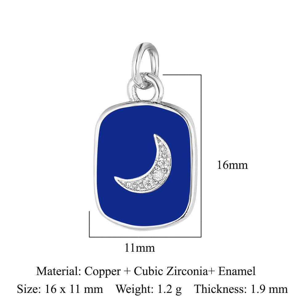 Dripping oil crown moon tag copper zircon pendant