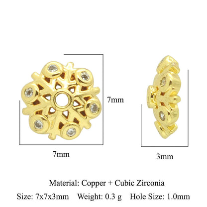 5 pcs/pack round copper zircon beaded flower spacer beads