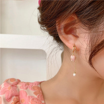 Tulip tassel pearl earrings