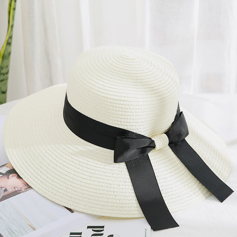 Influencer Style Straw Hat Women UV Beach Versatile Foldable Sun Outdoor Sand Bow