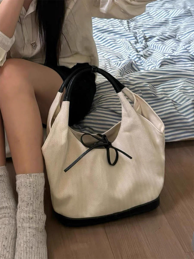 Bolso tote de lona con costuras retro de nicho coreano 