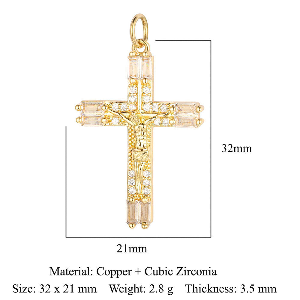 Cross jadeite copper zircon pendant.