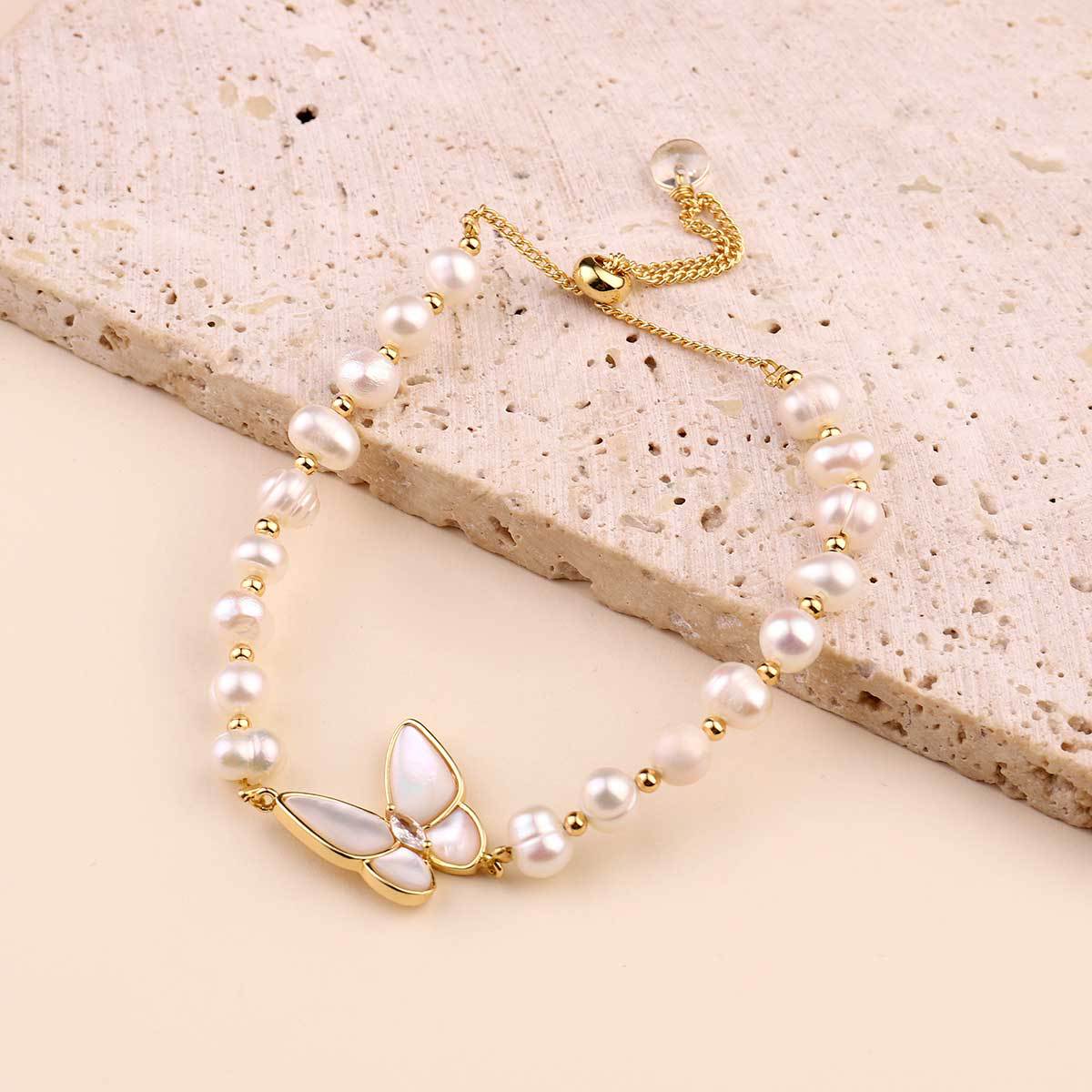 Freshwater pearl Flower natural stone jewelry bracelet.