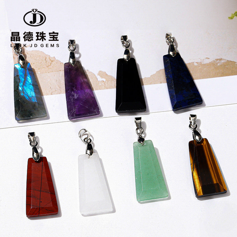 Natural stone crystal cut trapezoidal no matter card pendant