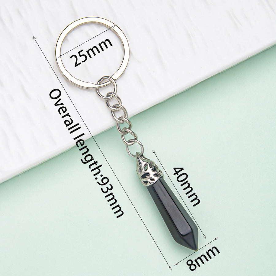 Natural crystal hexagonal column keychain bag pendant