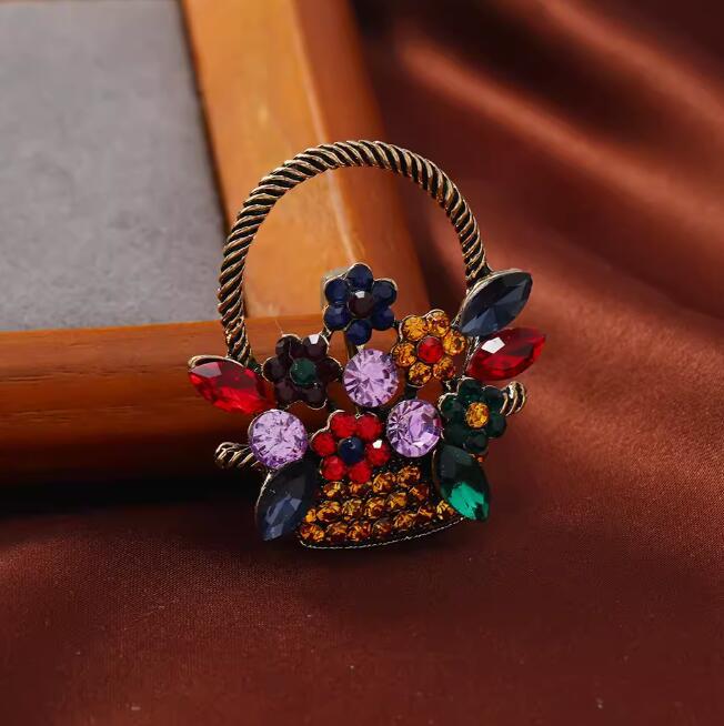 Colorful flower basket brooch