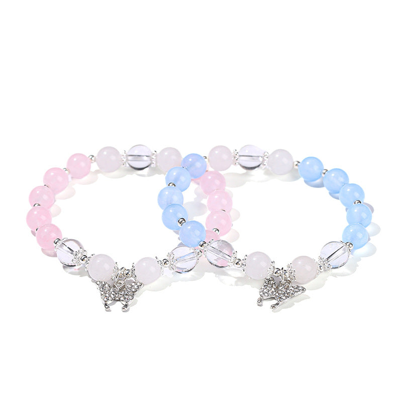 Pink blue chalcedony creative bracelet butterfly pendant