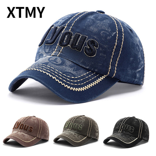 Washed Denim Letter Embroidered Sun Protection Baseball Cap