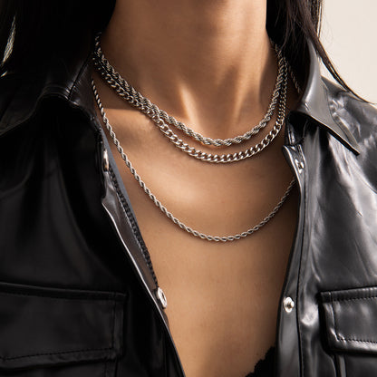 Punk three-layer chain necklace