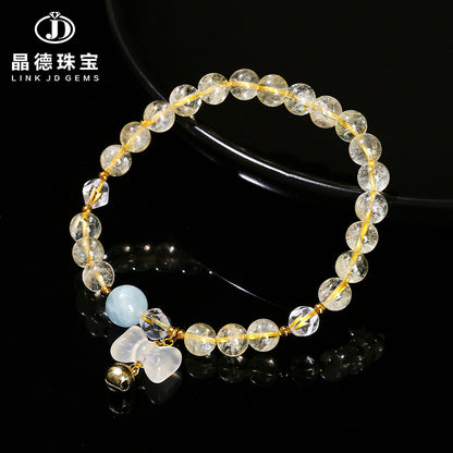 Natural citrine round bead bracelet agate bow.