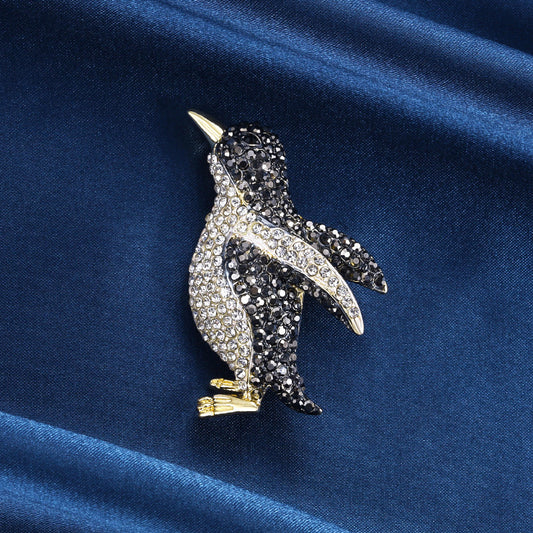 Colored Rhinestone Penguin Brooch