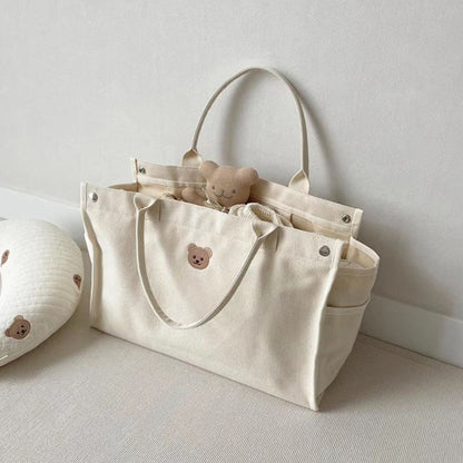 Casual simple bear embroidery mother bag