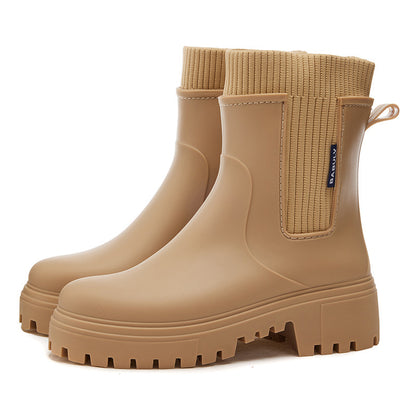 Versatile waterproof shoes platform rain boots