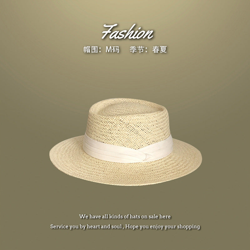 Summer Wide-Brim Straw Hat UV Protection Beach Vacation French Bow