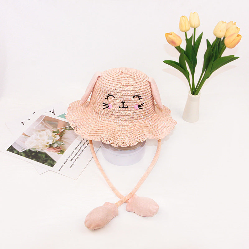 New TikTok Kids' Inflatable Paper Straw Hat Cartoon Cat Bunny Ears Move