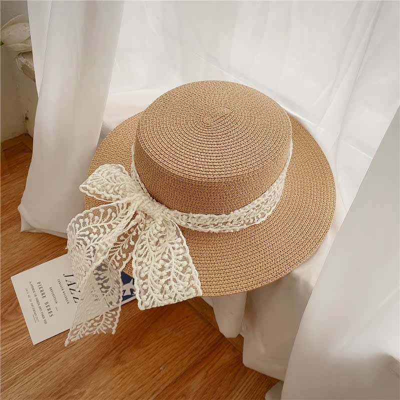 Wave-Edge Bow Wide-Brim Hat