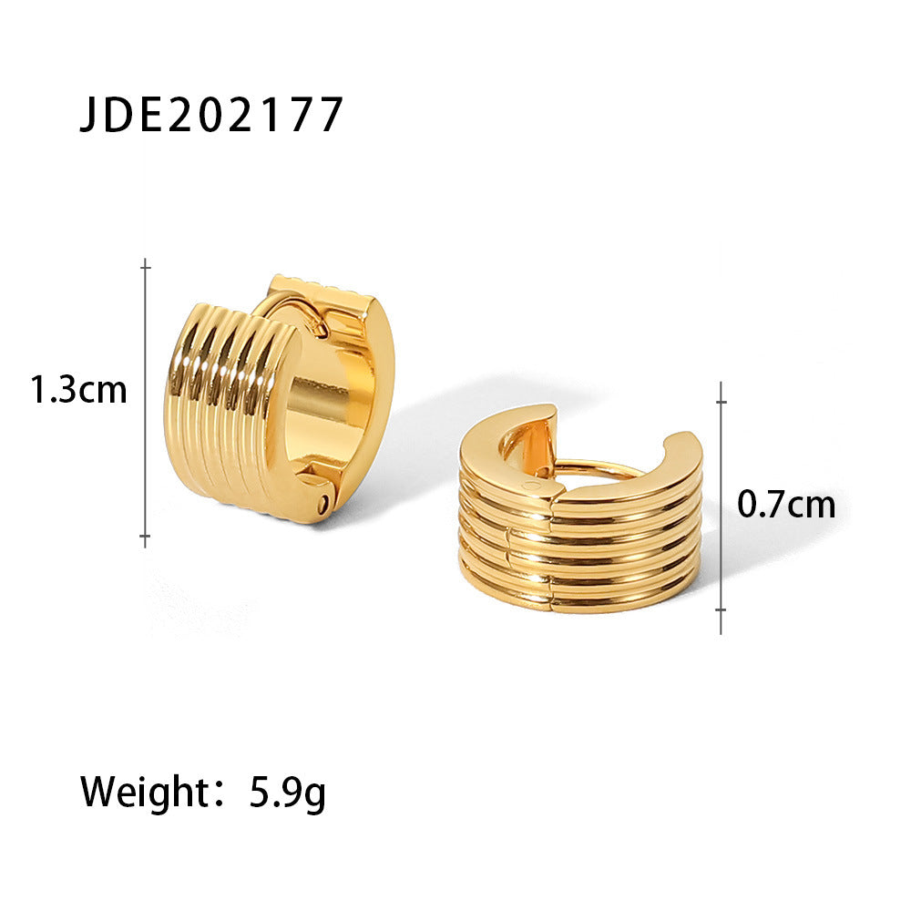 18K Gold Wide Ribbed Stainless Steel Stud Earrings