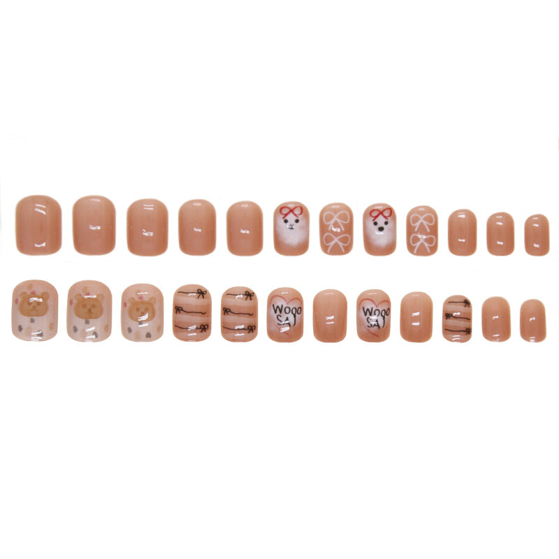 Cartoon Letter Bear Short Square Nail Stickers 24 Pieces