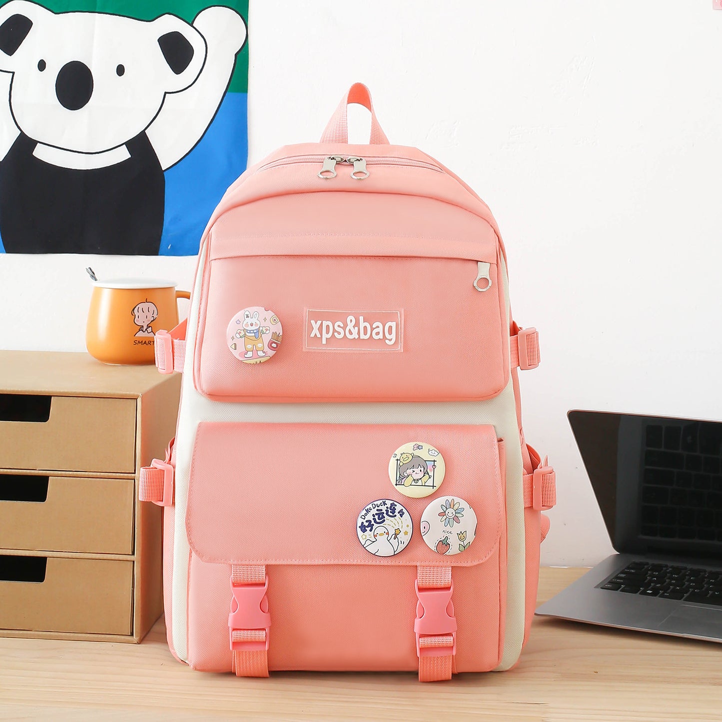 Student school bag contrast color nylon backpack