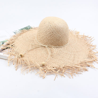 Sombrero de verano para mujer, plegable, de ala ancha, de rafia, para playa 