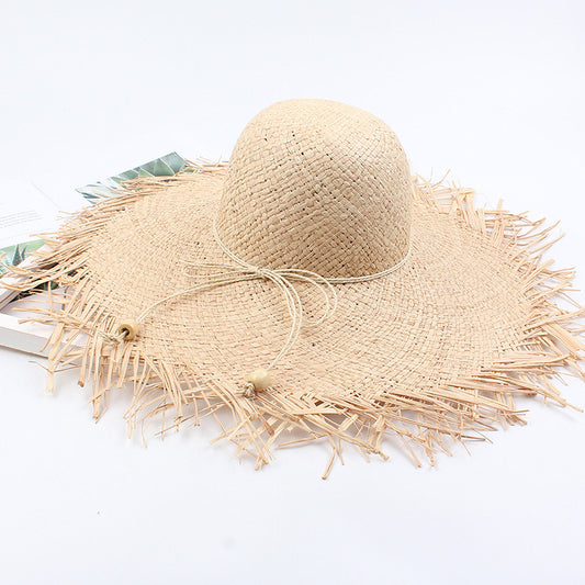 Summer Sun Hat Women's Beach Foldable Wide Brim Raffia