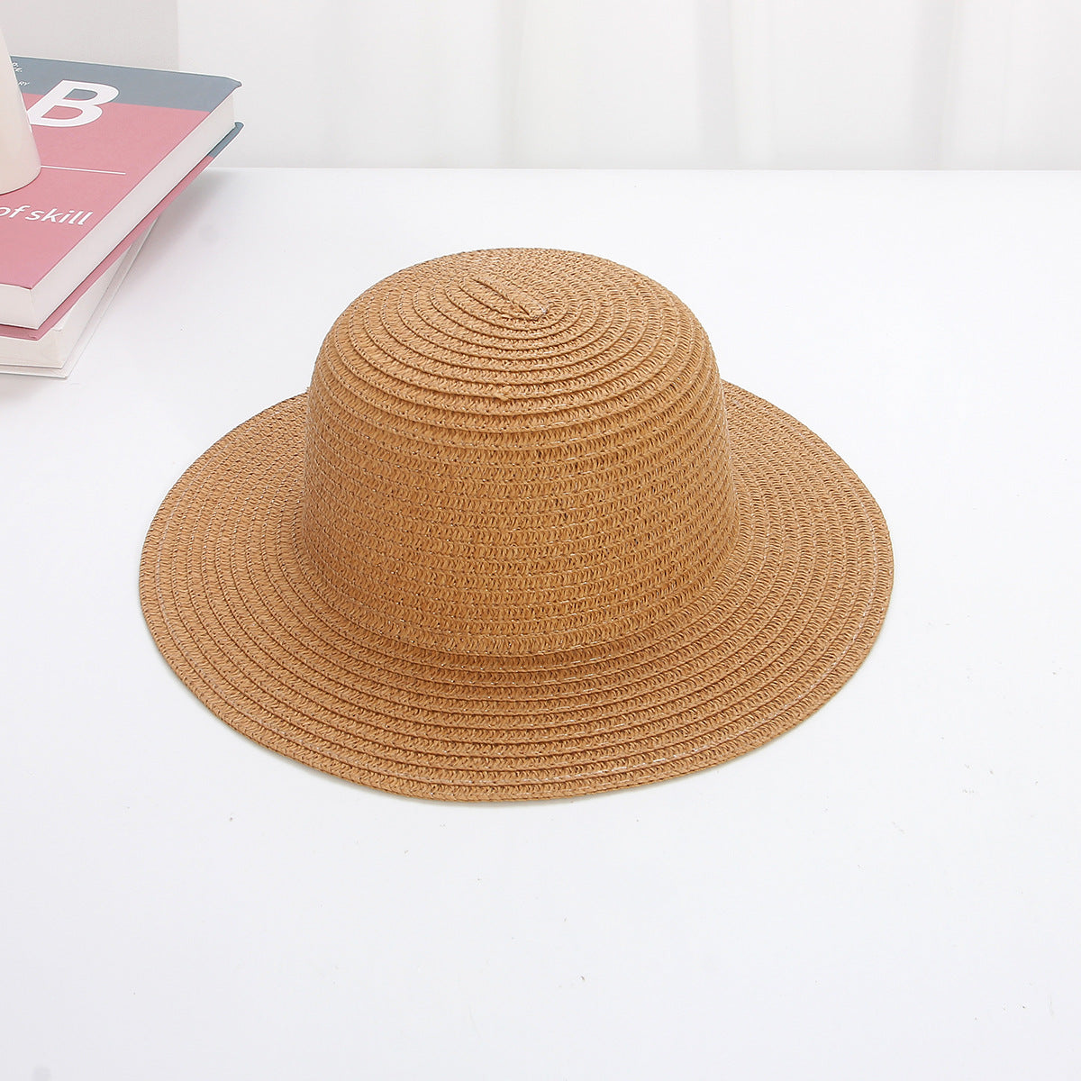 Sombrero de paja de ala plana para niños de 29 cm para verano 