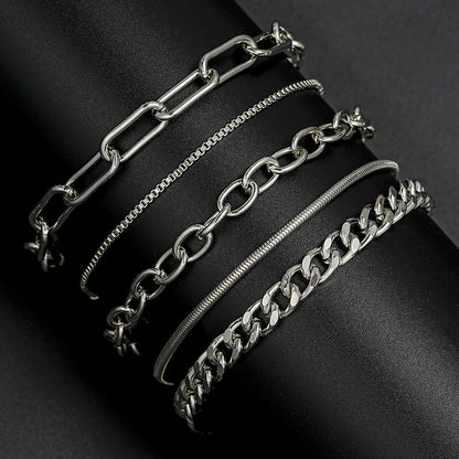 Multi-layer metal chain bracelet 5-piece set