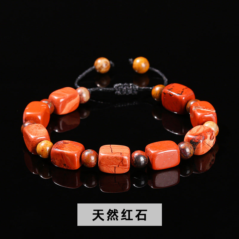 Natural pictorial stone redstone square bead woven bracelet