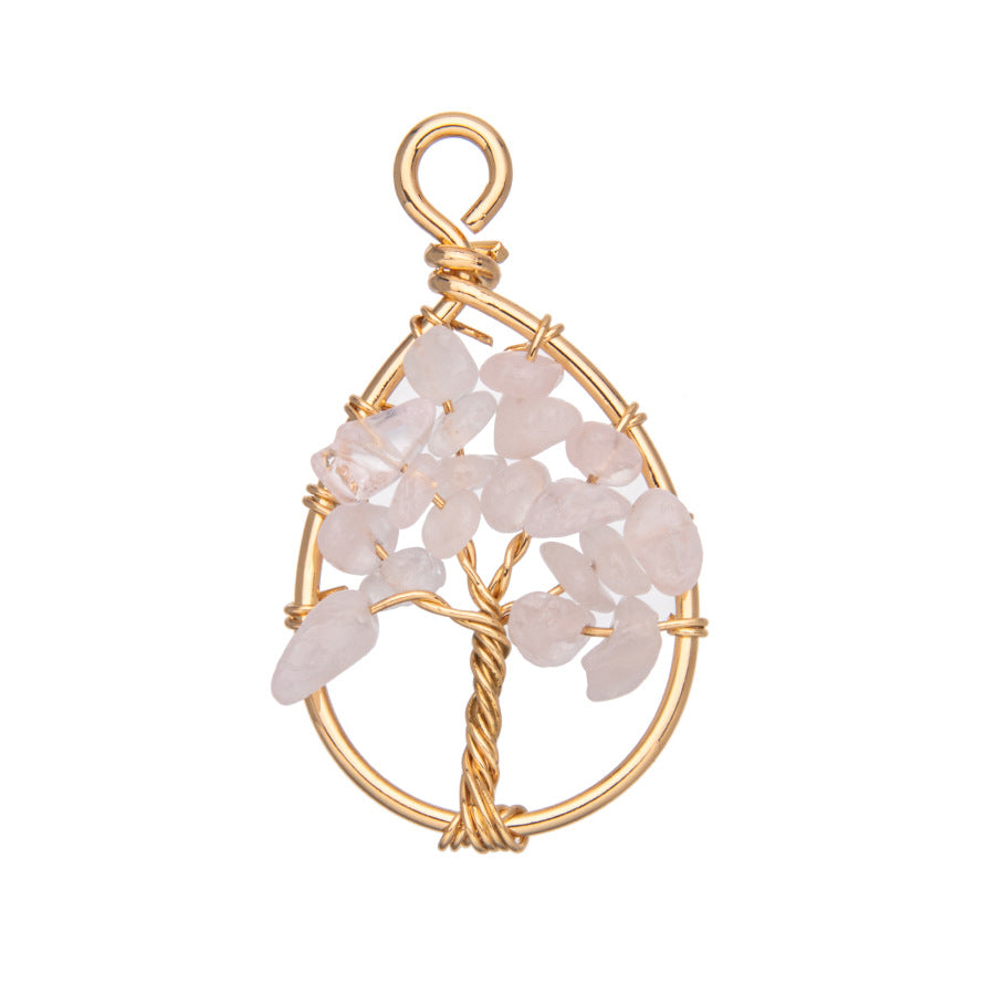 Natural stone crystal fortune tree of life pendant