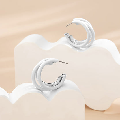 Plain ring C stud earrings