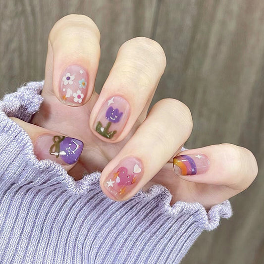 Spring Summer Rainbow Heart Nails