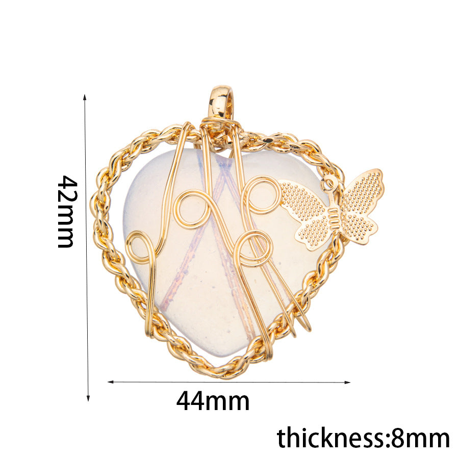 Crystal Silk Butterfly Tree of Life Heart Pendant Necklace