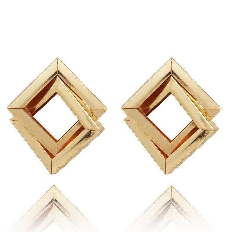 Metal simple rhombus double square stud earrings